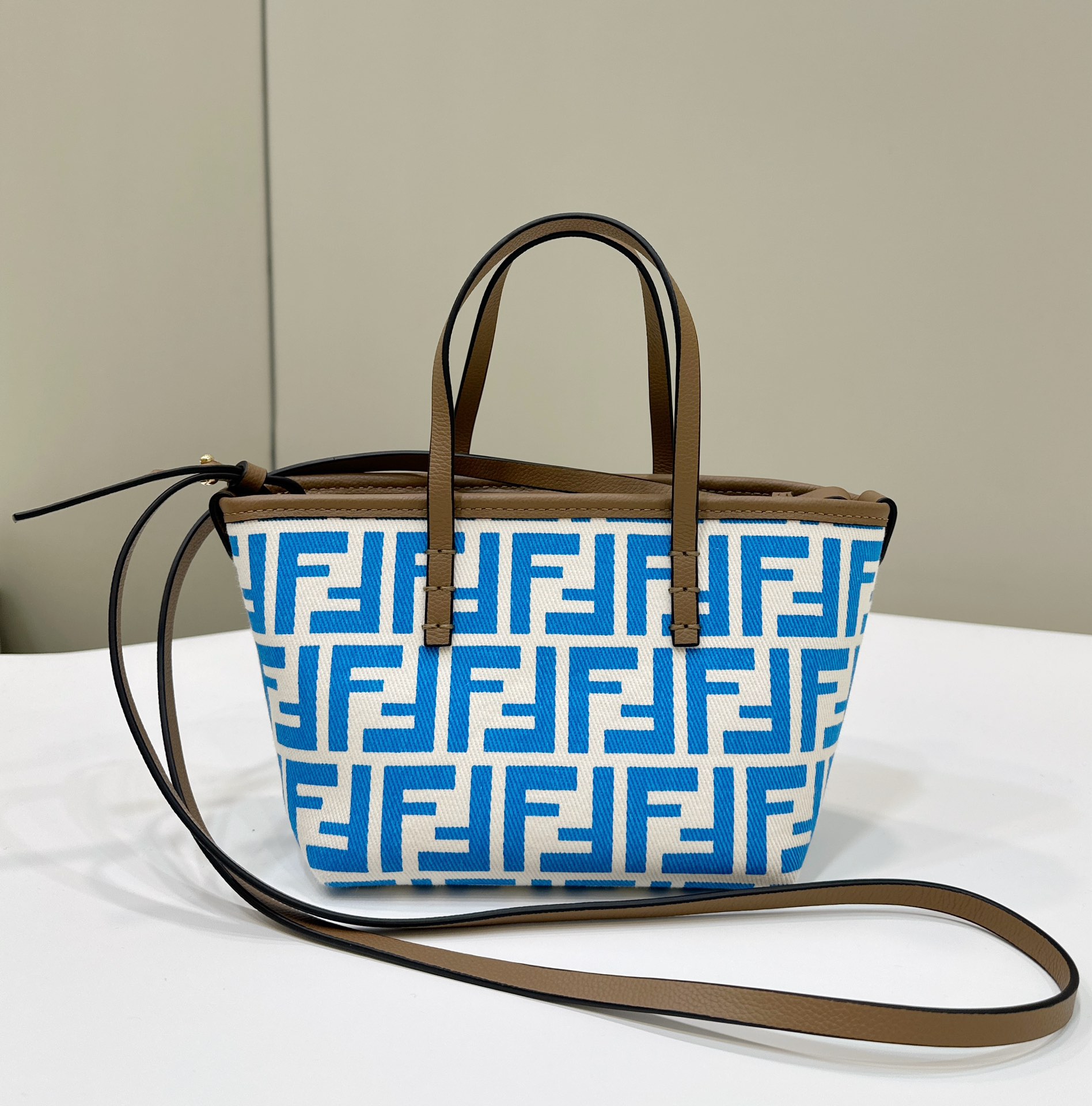 Fendi Mini Roll FF Jacquard Fabric Shoulder Bag Light Blue